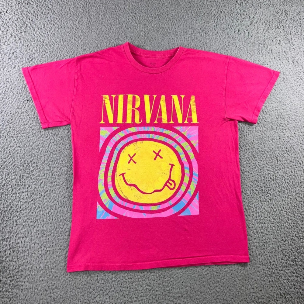 Nirvana Graphic T-Shirt Men M Pink Smiley Face Tie Dye Band Tee Alt 90s Grunge